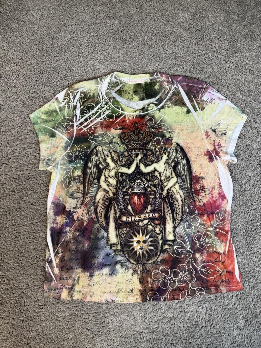One Clothing Shirt Womens Small Multicolor Cyber Royal Short Sleeve Cotton